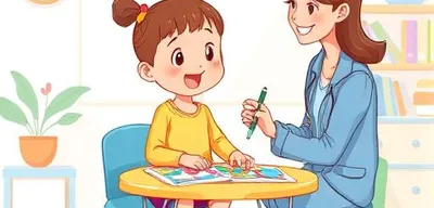 Emma en séance de thérapie avec du matériel d'apprentissage